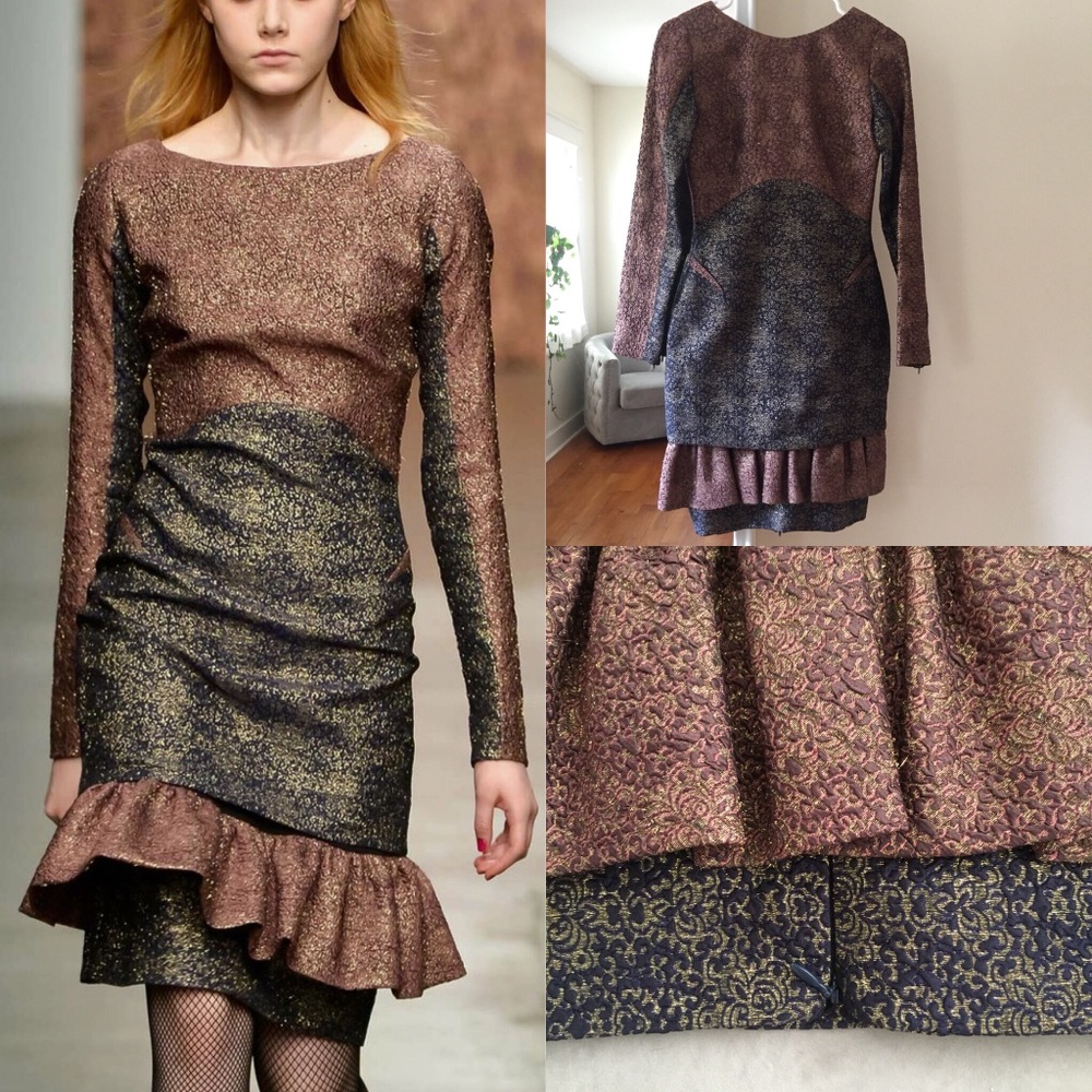 Sophie theallet dress, long sleeve, metallic gold